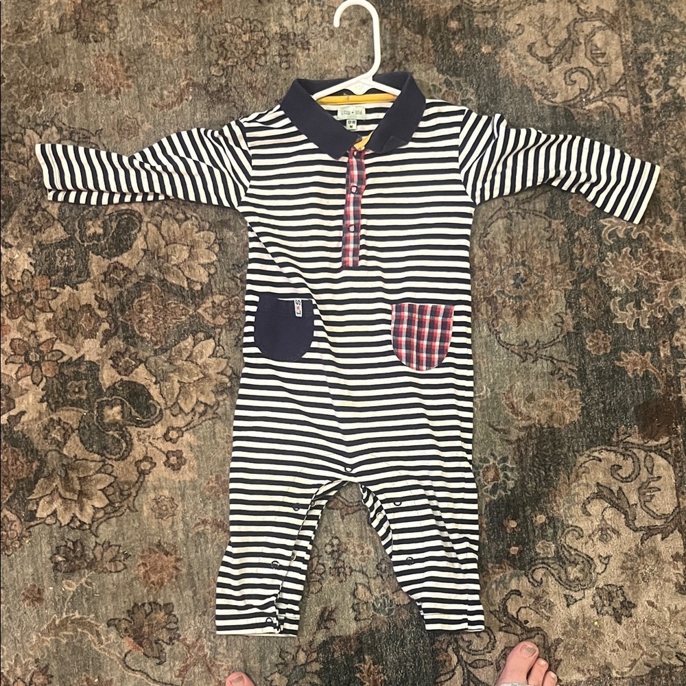 Navy and White Striped Kids Bodysuit with Plaid Accents